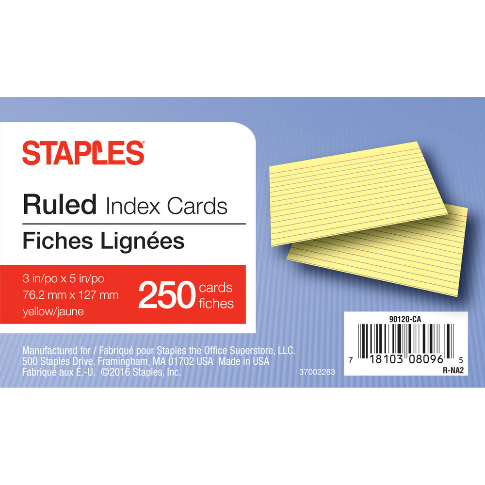 Fiches lignées jaunes Staples - 3" x 5"