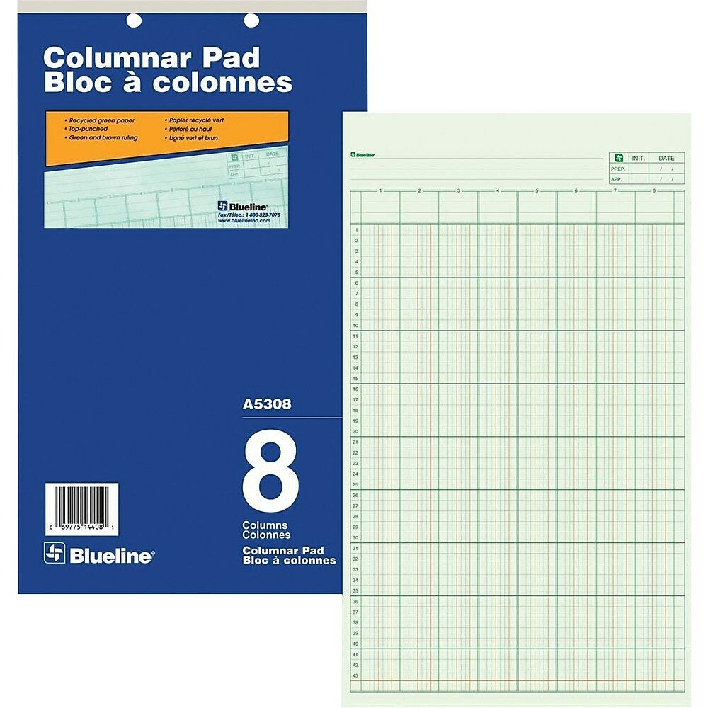 Blueline Columnar Pad, A5308, 8 Columns