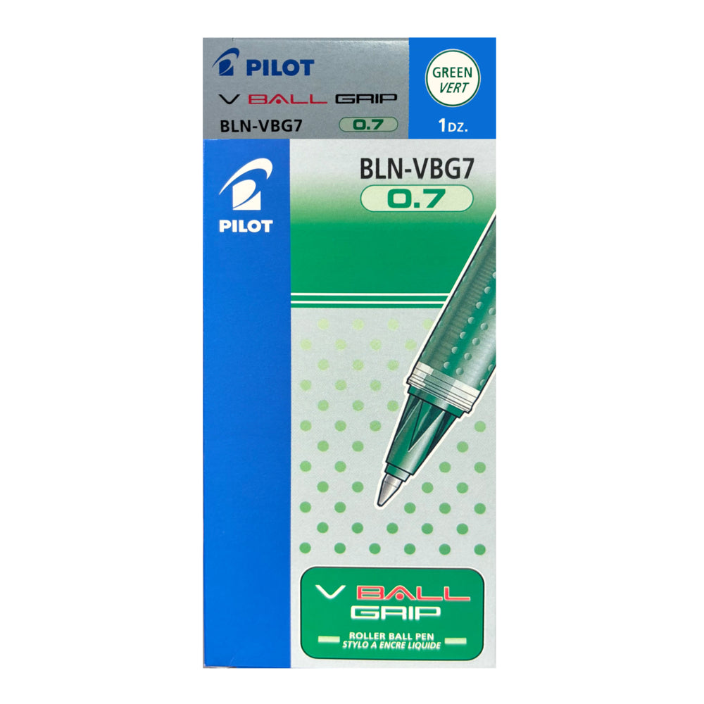 Pilot V-Ball Grip Water Based Liquid Ink Pens - Extra-fine Point - 0.7 mm - Green - 12 Pack