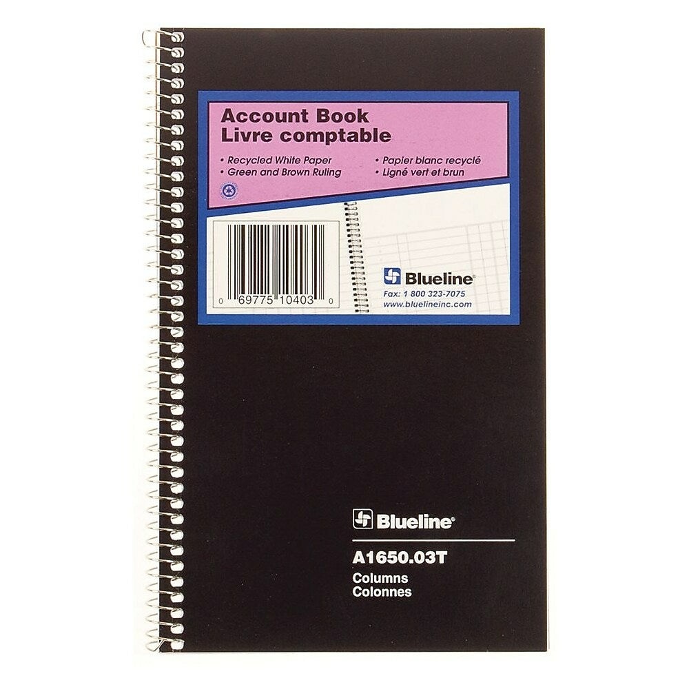 Blueline Account Book, 3 columns, 80 Pages, 8" x 5"