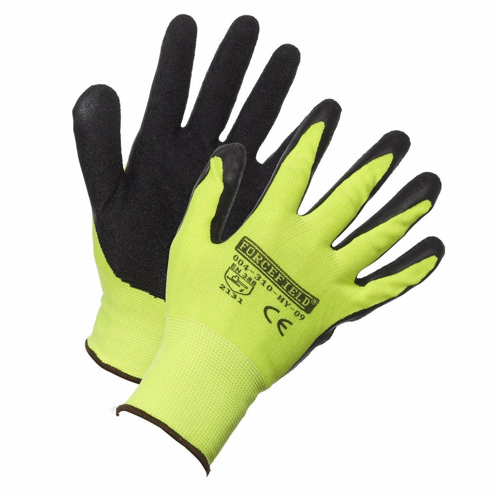 Gants Forcefield en nylon haute visibilité avec paumes enduites de latex - XS - Jaune/Noir
