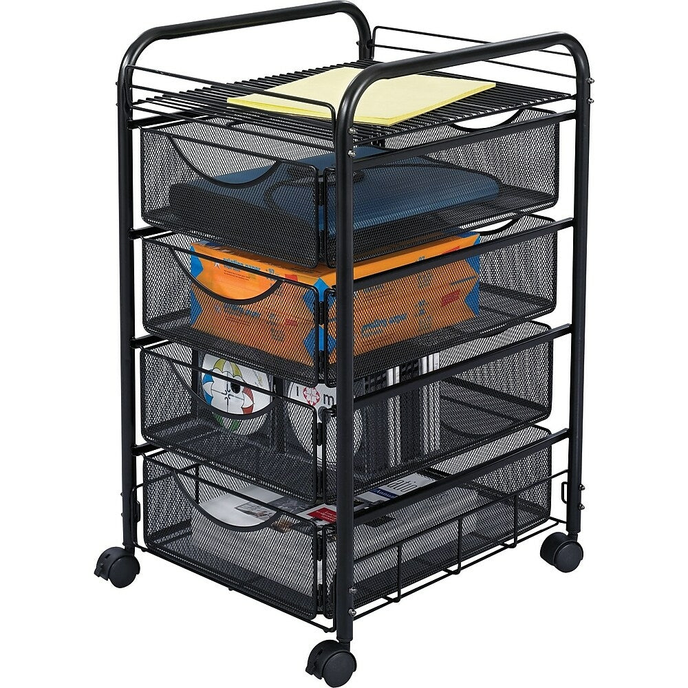 Safco Onyx 4-Drawer Mesh Mobile Supply Cart, Black