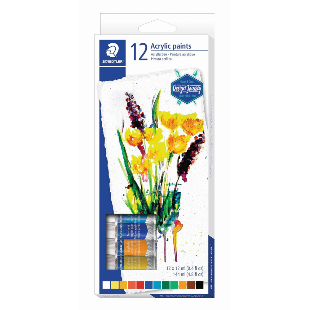 Peinture acrylique Staedtler - 12 ml - Couleurs assorties - Lot de 12