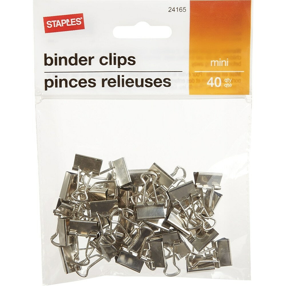 Staples Binder Clips - Mini 3/5" - Silver - 40 Pack