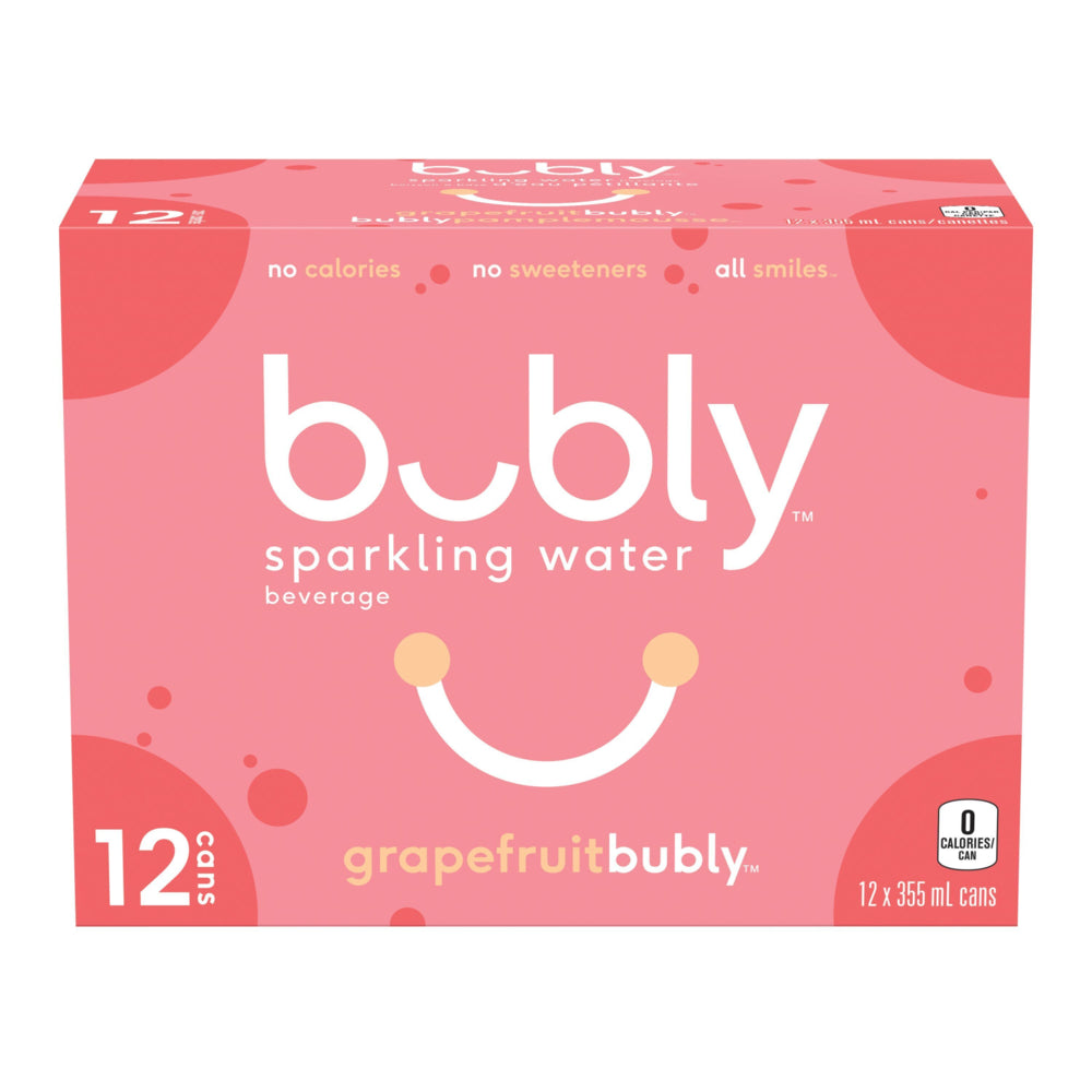 Eau pétillante Bubly - 355 ml - Pamplemousse - Paquet de 12