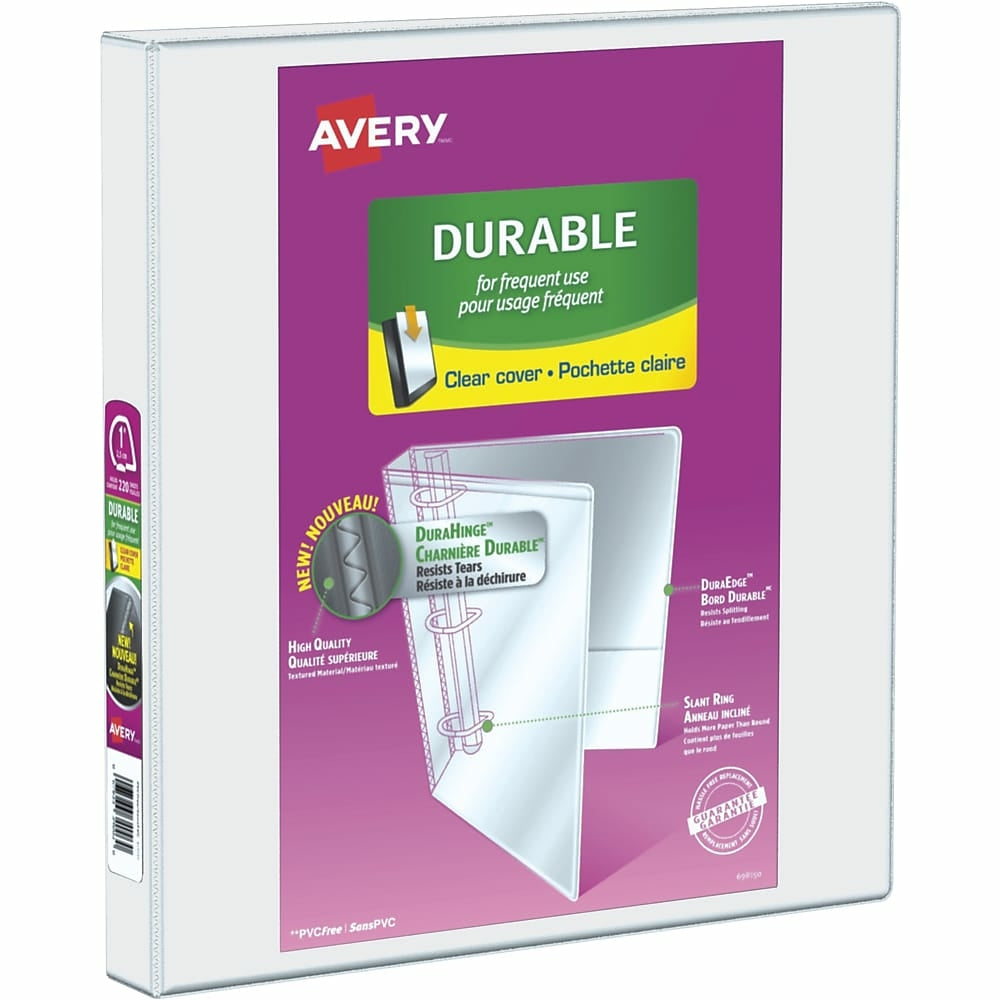 Avery Durable View Binder, 1" Sized Slant D Rings, White, (34002)