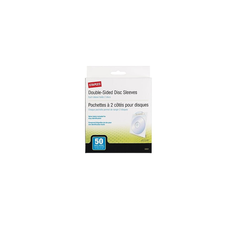 Support CD/DVD double face Staples - Capacité 2 disques - Transparent - Paquet de 50