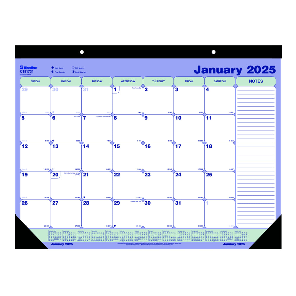 Blueline 2025 Monthly Desk Pad Calendar - 21-1/4" x 16" - English