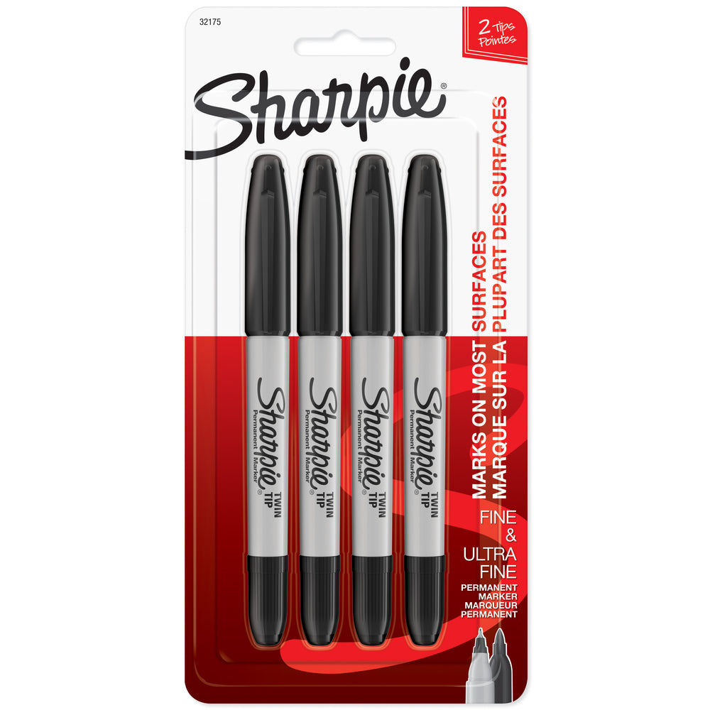 Sharpie Twin-Tip Permanent Markers, Black, 4 Pack