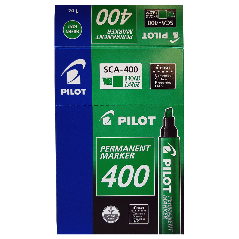 Pilot 400 Permanent Markers - 1.5 mm to 4 mm - Green - 12 Pack