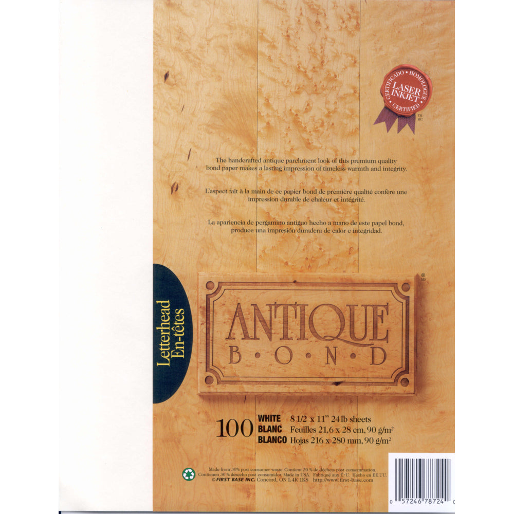 St. James Antique Bond - 24 lb. Bond - 8.5" x 11" - White - 100 Sheets
