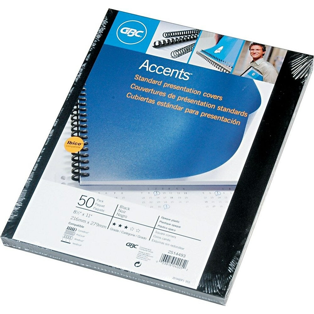 Couvertures de présentation standard GBC Accents – Noir – Paquet de 50
