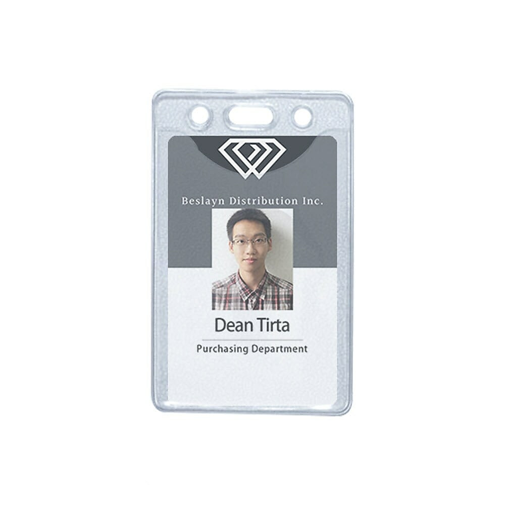 Beslayn Vertical Heavy Duty Vinyl ID Badge Holder with Thumb Notch, 3-3/8" x 2-3/8", Clear, 100 Pack