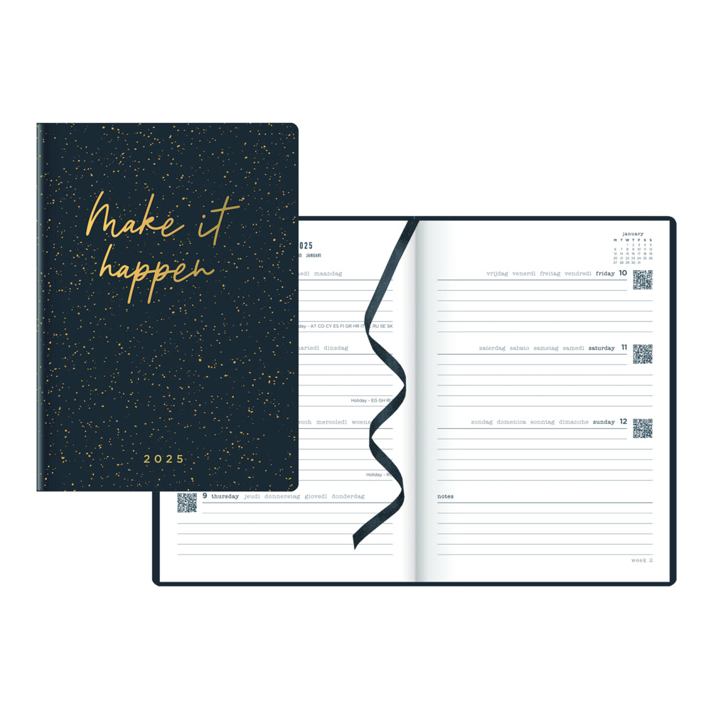 Letts 2025 Inspire Week to View Planner - 8 1/4'' x 5 7/8'' - Charcoal - Multilingual