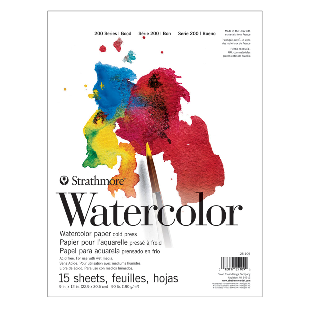 Strathmore 200 Series Watercolour Paper, Tape Bound, 22.9cm x 30.5cm, 15 sheets/pad