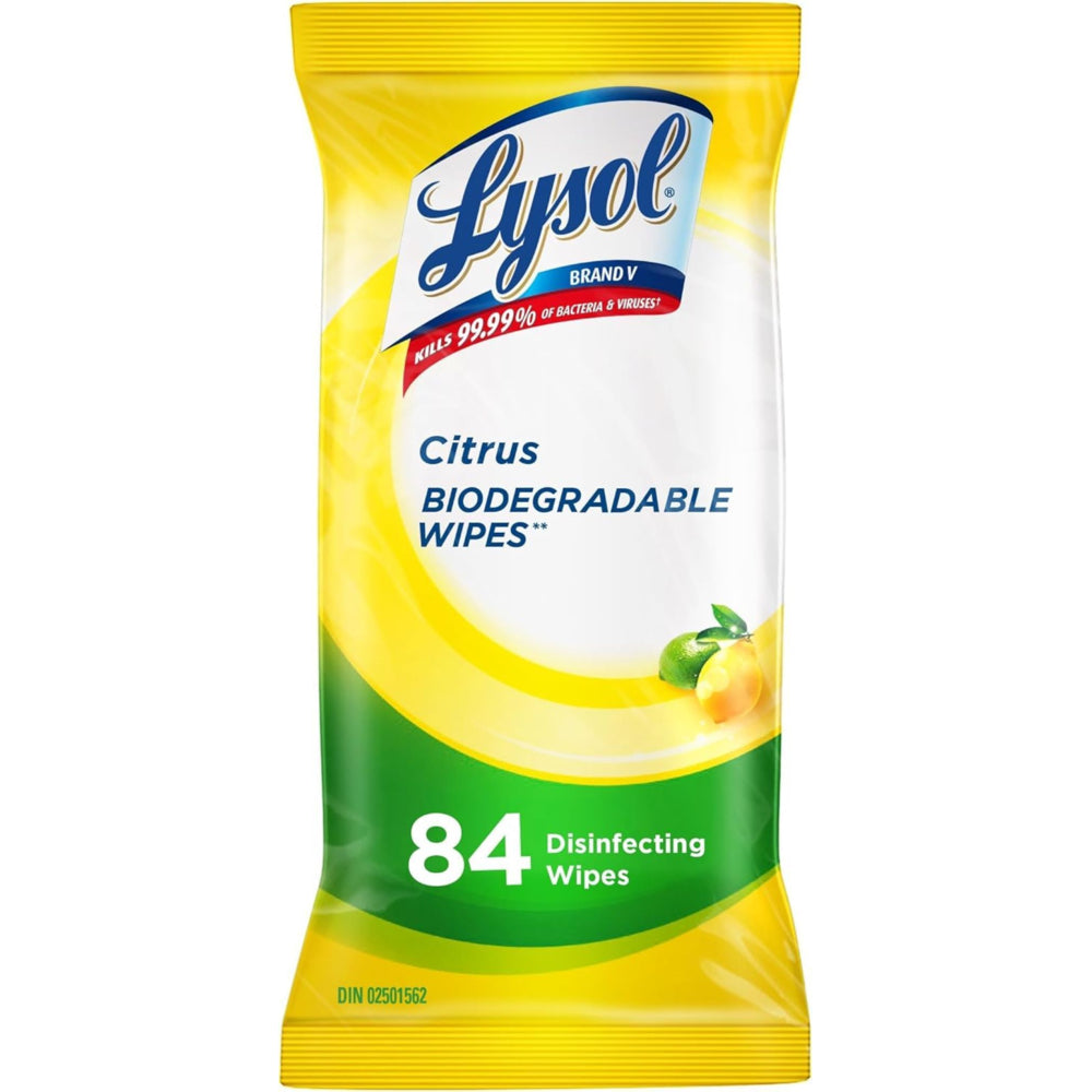 Lingettes désinfectantes biodégradables Lysol - Agrumes - Paquet de 84