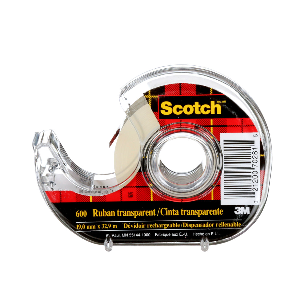 Ruban adhésif transparent Scotch avec dévidoir – 19 mm de largeur x 32,9 m de longueur – mandrin de 2,5 cm