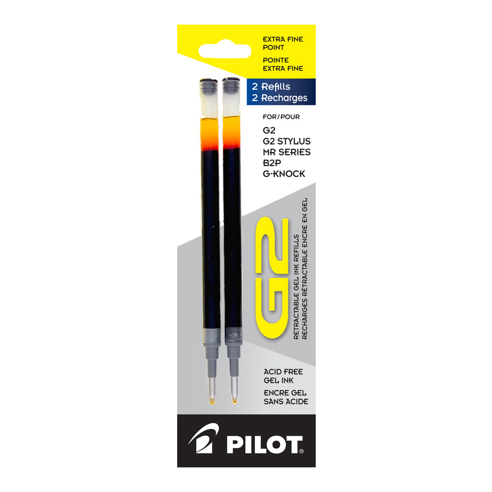Pilot G2 - Dr Grip Gel - G-Knock - B2P Pen Refills - Extra Fine Point - Black Ink - 2 Pack