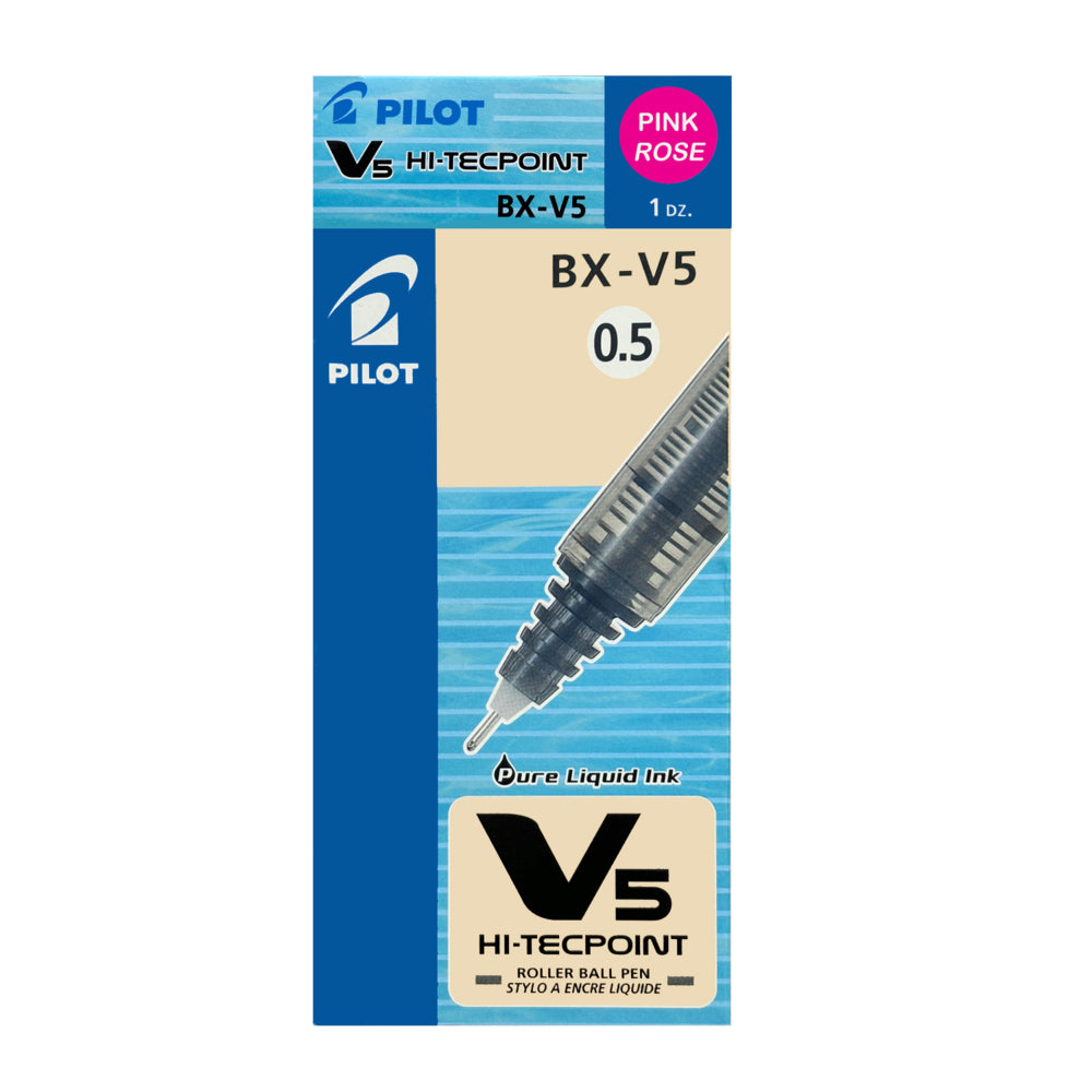 Pilot Hi-Tecpoint BXV5 Rolling Ball Pens - Extra Fine Point - 0.5 mm - Pink - 12 Pack