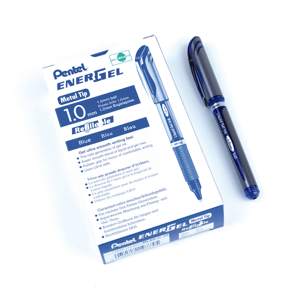 Stylo à encre gel liquide Pentel EnerGel Elite - 1,0 mm - Bleu - Lot de 12
