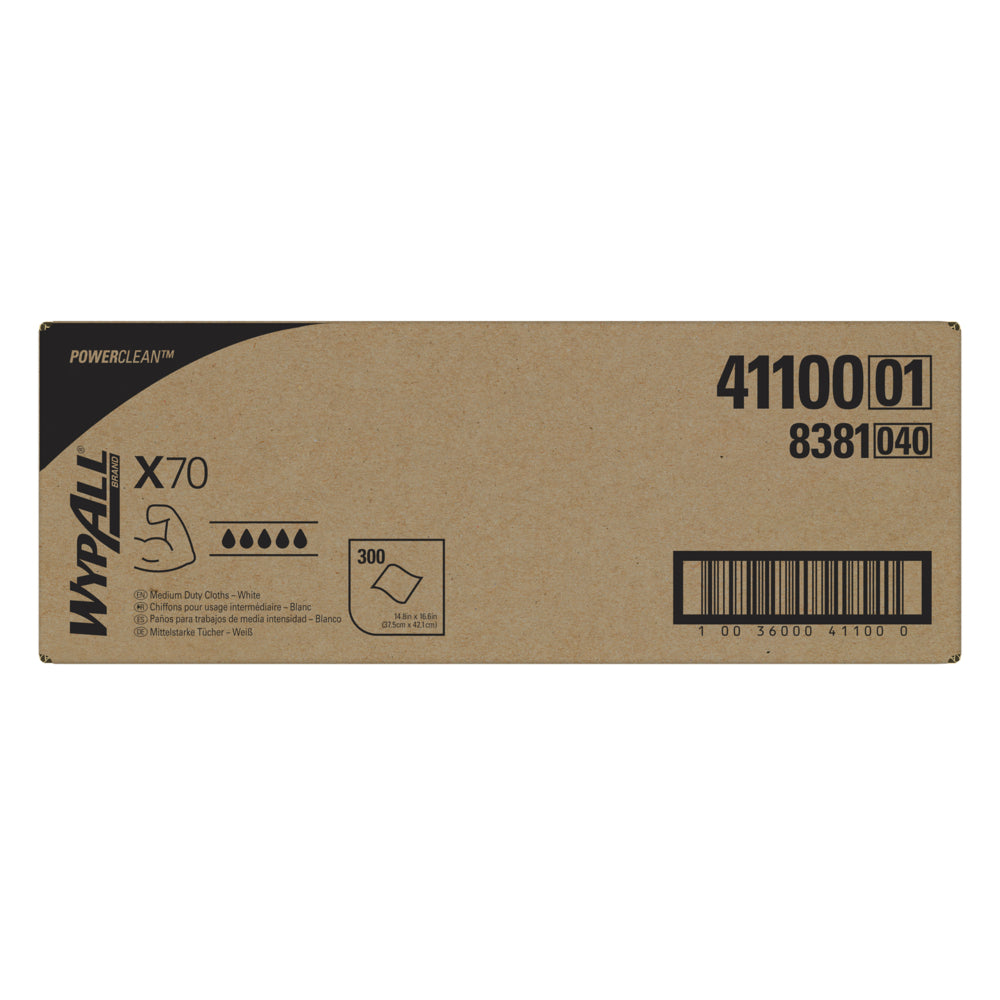 WypAll PowerClean X70 Medium Duty Cloths - Flat Sheets - Long Lasting Towels - White