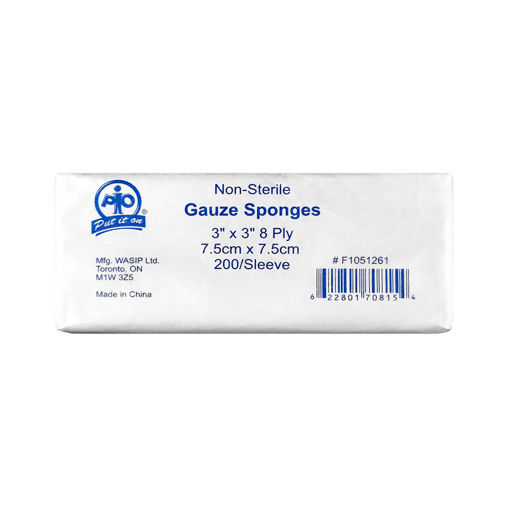 Éponges de gaze Wasip - 8 plis - 7,5 cm x 7,5 cm - Paquet de 200