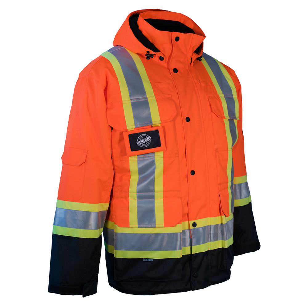 Parka de sécurité d'hiver haute visibilité Forcefield 3 en 1 avec doudoune amovible en nylon noir - Orange - L (024-EN788OR)