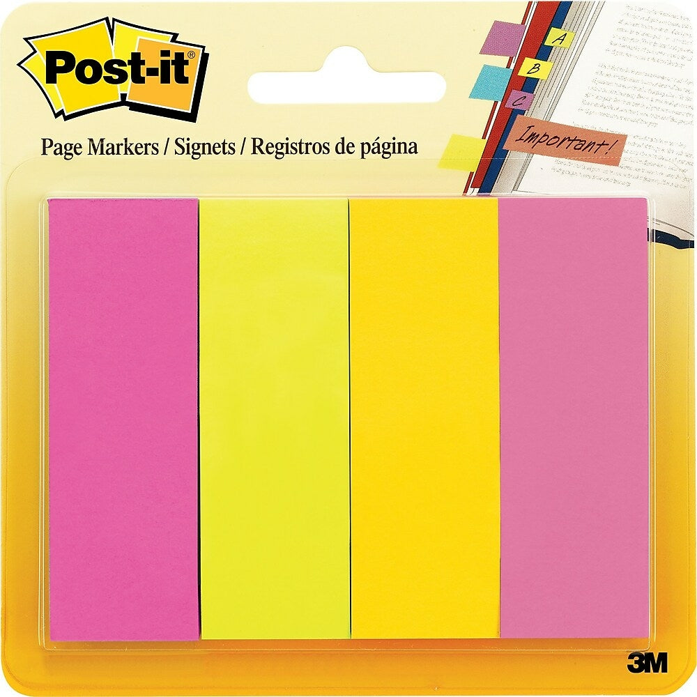 Post-it Page Marker, Assorted Colours, 1" x 3", 50-Sheet/Pad, 4 Pack