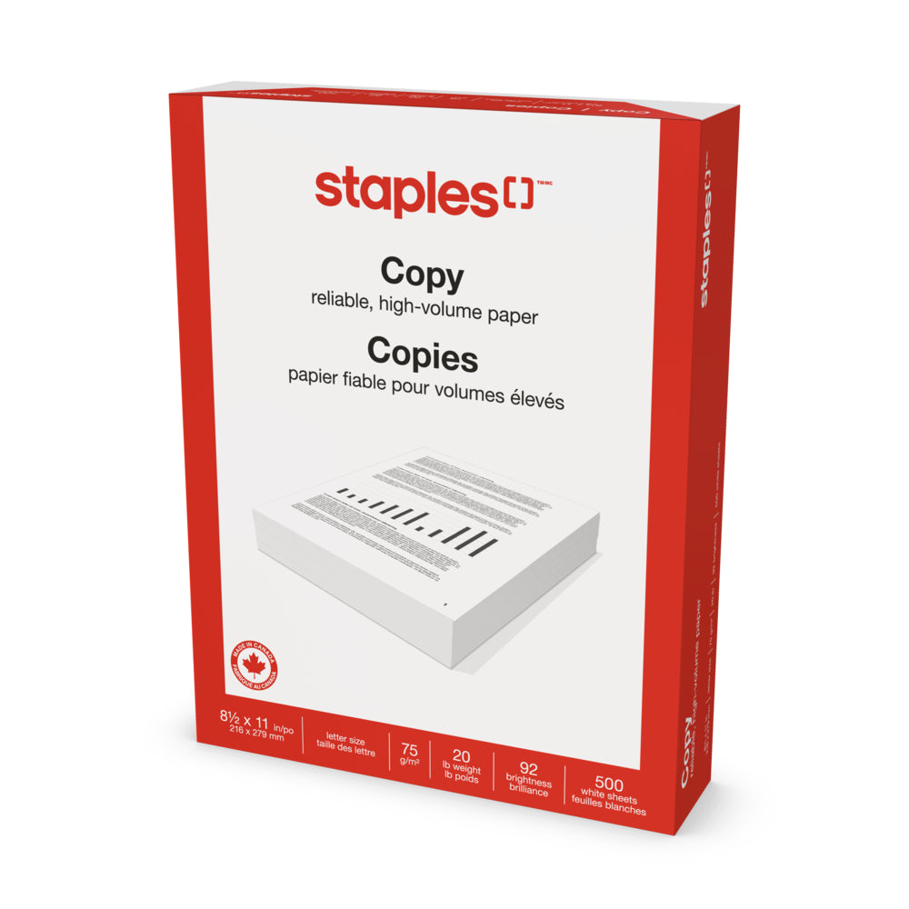 Papier à copie Staples - 20 lb - 8,5" x 11" - Blanc - 500 feuilles