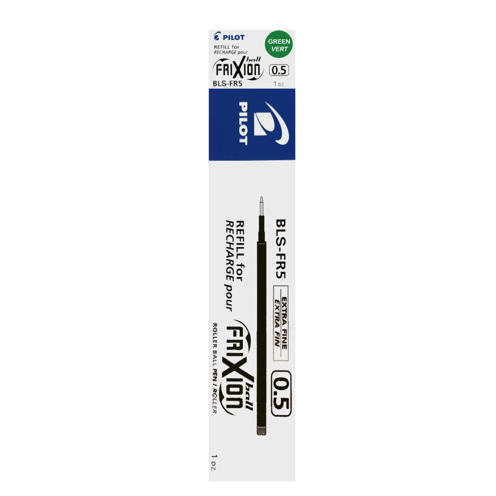 Recharges pour stylos Pilot Frixion Ball et Frixion Ball Clicker - Encre gel effaçable - Pointe extra fine - 0,5 mm - Vert - Lot de 12