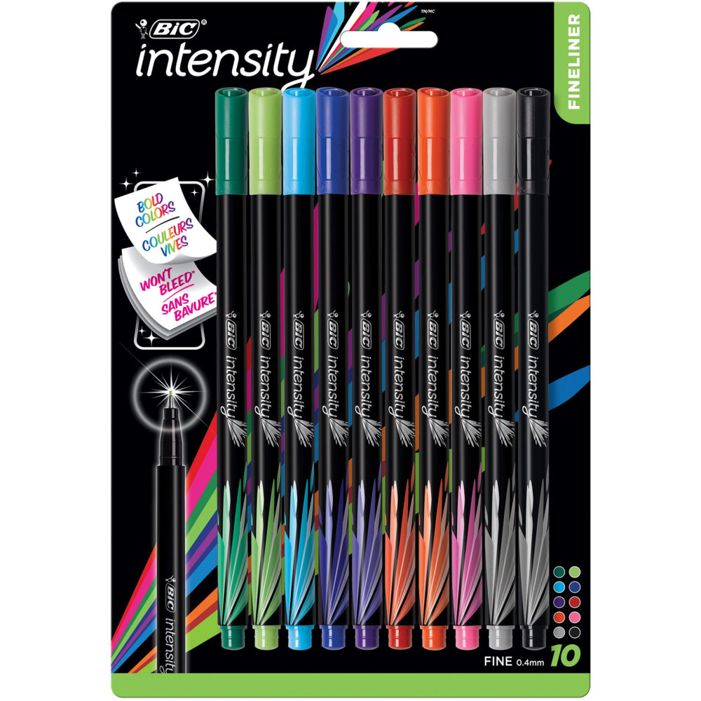 Marqueur BIC Intensity Fineliner - Pointe fine (0,4 mm) - Couleurs assorties - Lot de 10