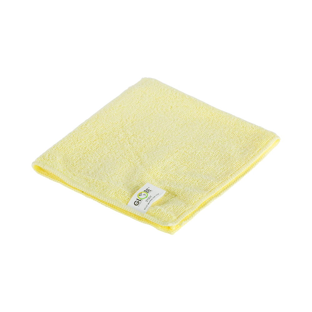 Globe Commercial Microfiber Cloth - 240GSM - 14" x 14" - Yellow - 10 Pack