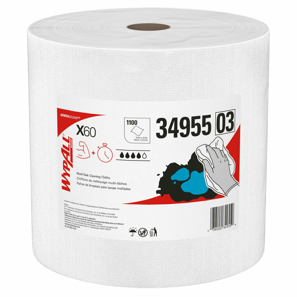 WypAll GeneralClean X60 Multi-Task Cleaning Cloths - Jumbo Roll - Strong and Absorbent Towels - White