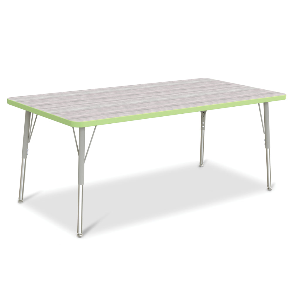 Table d'activités rectangulaire Jonti-Craft Berries - 30" x 60" - 24-31"H - Gris bois flotté/citron vert