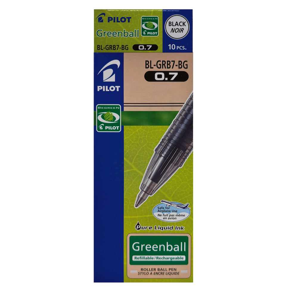 Stylo à encre liquide Pilot BeGreen GreenBall - Pointe fine - 0,7 mm - Noir - Lot de 10