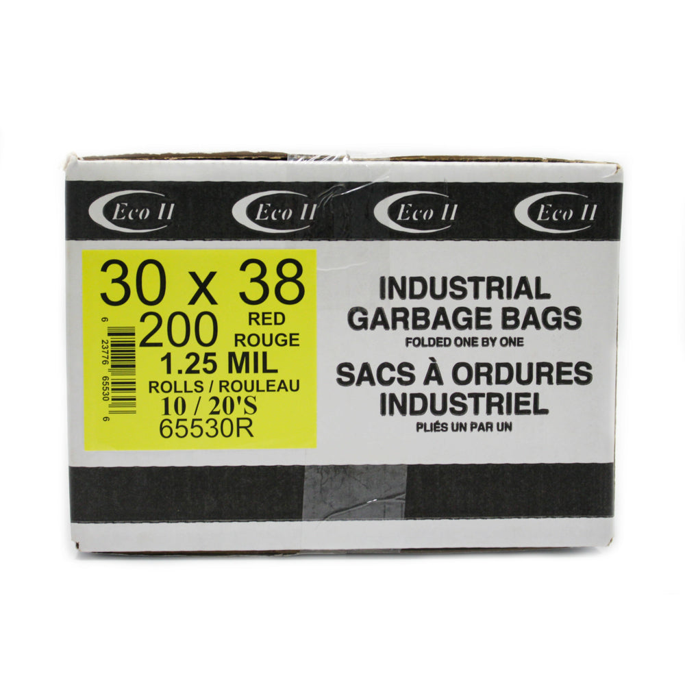 Eco II Garbage Bags - 30" x 38" 1.25MIL - Red - 20/Roll - 10 Pack