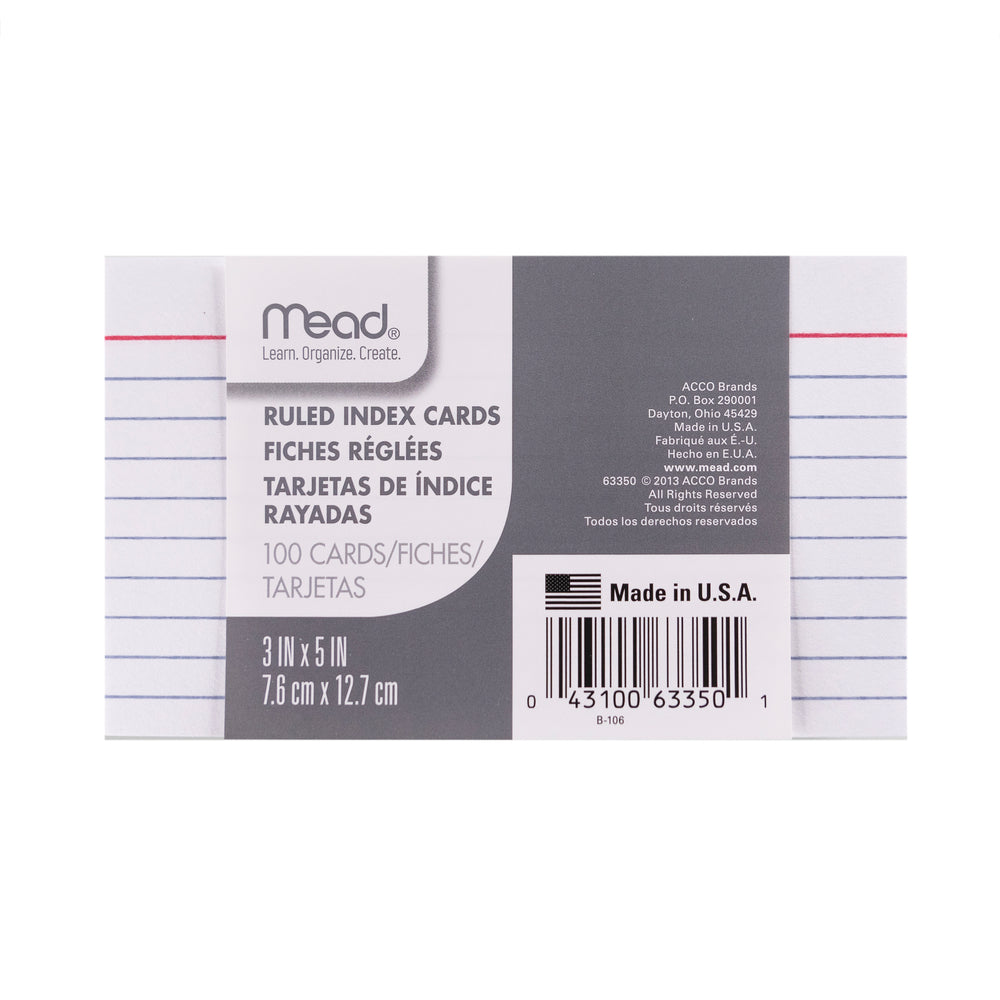 Mead Index Cards - Ruled - 3" x 5" - 100 Pack