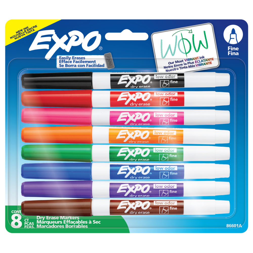 Expo Low Odour Dry Erase Markers - Fine Tip - Assorted Colours - 8 Pack