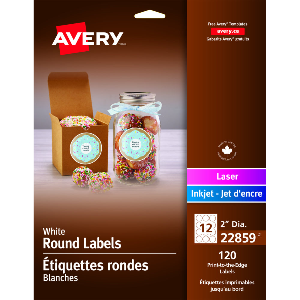 Étiquettes rondes blanches Avery de 5 cm (2 po) - Paquet de 120