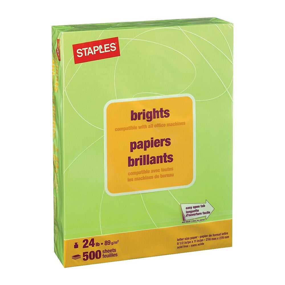 Papier de copie couleur Staples Brights - Lettre - 8-1/2" x 11" - Vert citron - 500 feuilles