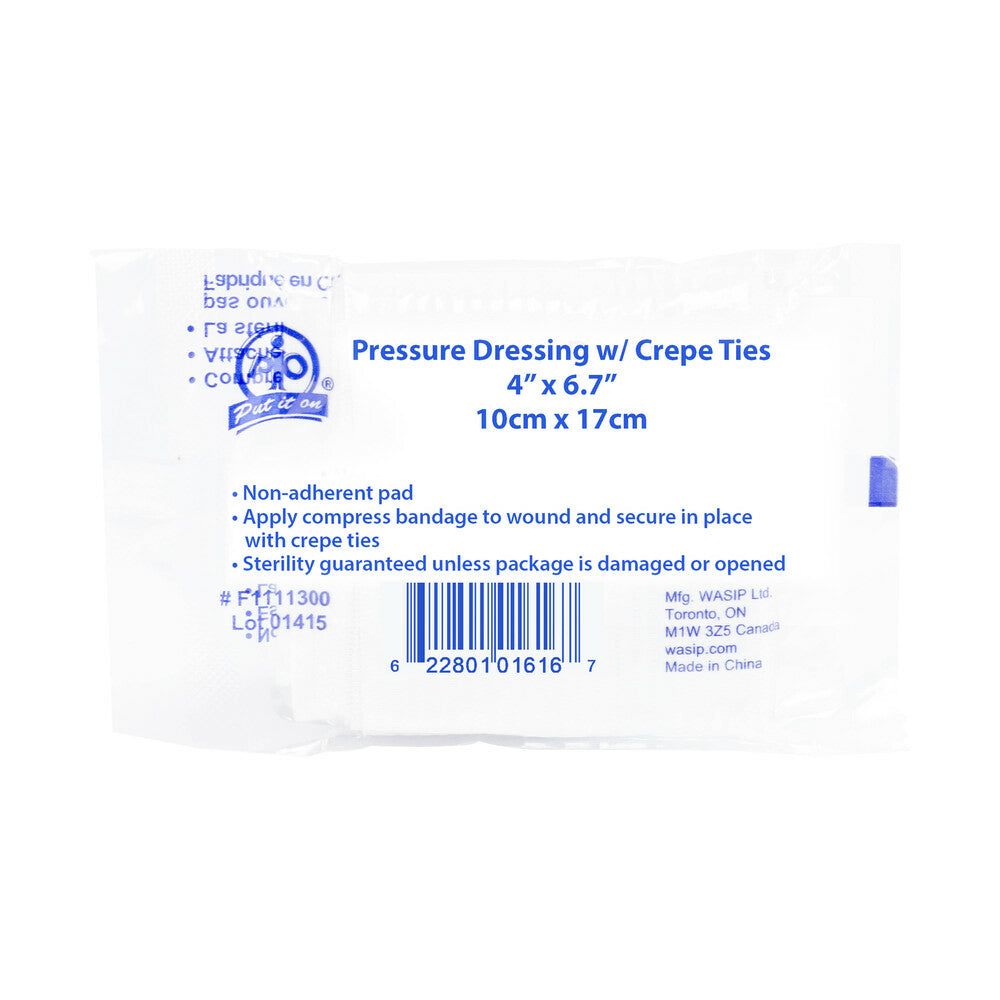 WASIP 4" x 6.7" Pressure Dressing with Crepe Ties