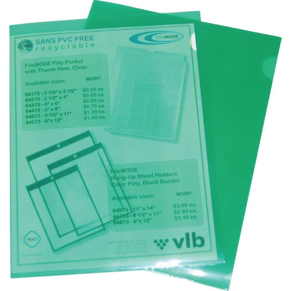 Pochettes de protection pour dossiers VLB Filemode - 28 x 21,5 cm - Vert - Paquet de 10
