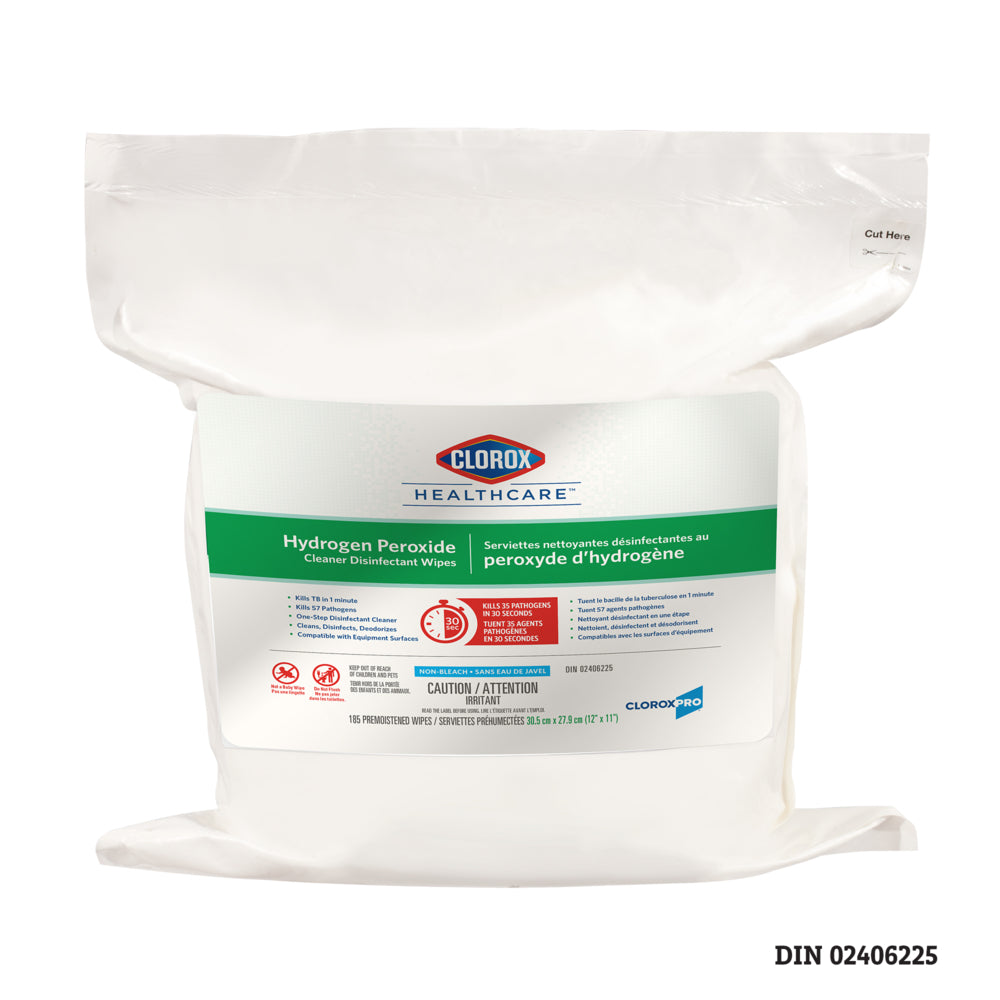 Lingettes désinfectantes au peroxyde d'hydrogène Clorox Healthcare, recharge, paquet de 185 (CL01459)