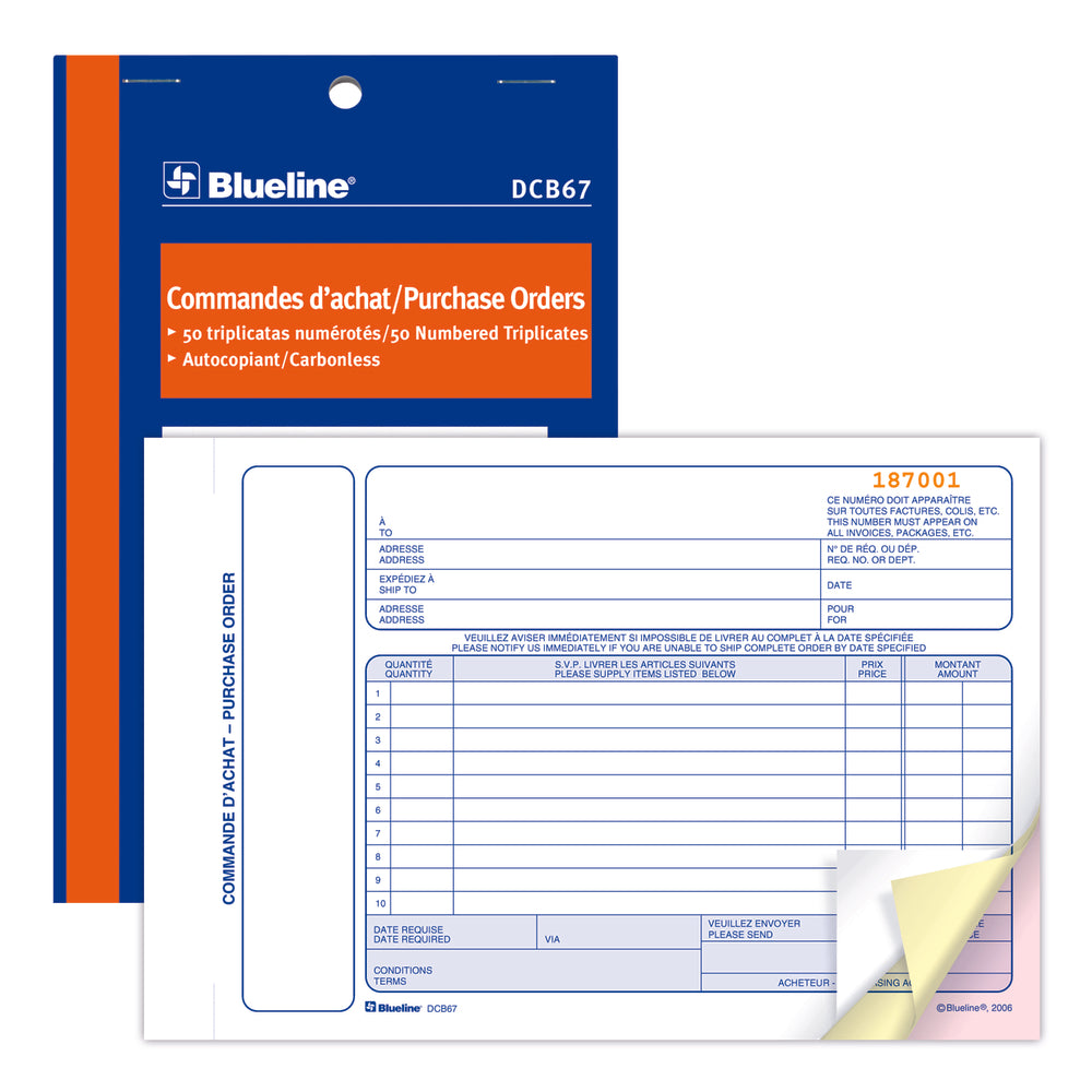Blueline DCB66 Bilingual Purchase Orders Book - 50 Triplicates