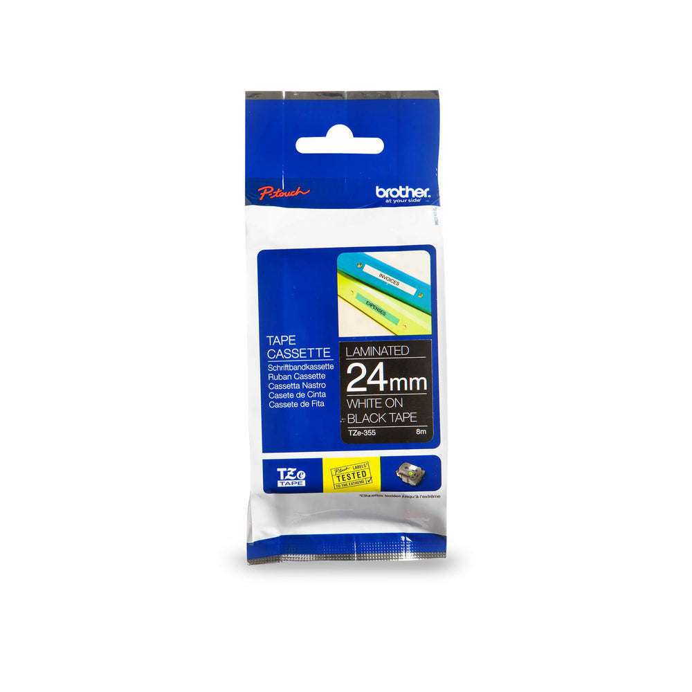 Ruban laminé Brother P-Touch - 24 mm - Blanc sur noir