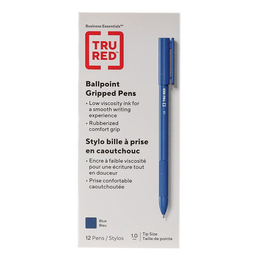 TRU RED Ballpoint Gripped Pen - Medium Point - 1.0mm – Blue – 12 Pack