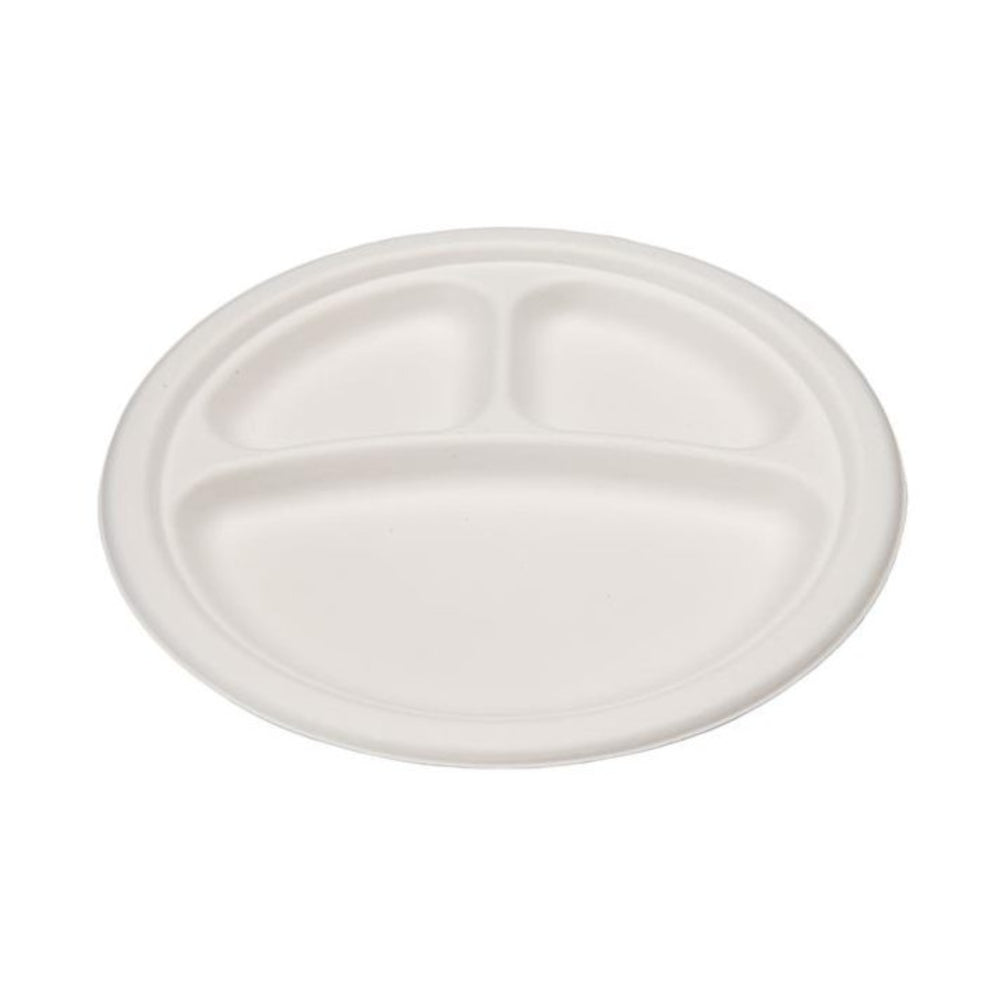 Eco-Packaging Compostable Plate with 3 Compartments - 9" - 500 Pack