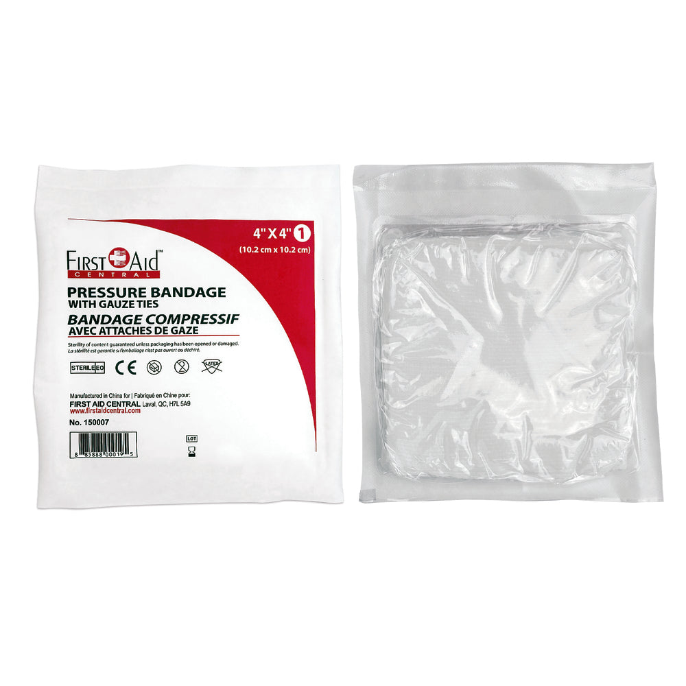 Bandage de pression centrale de premiers soins - 4" x 4"