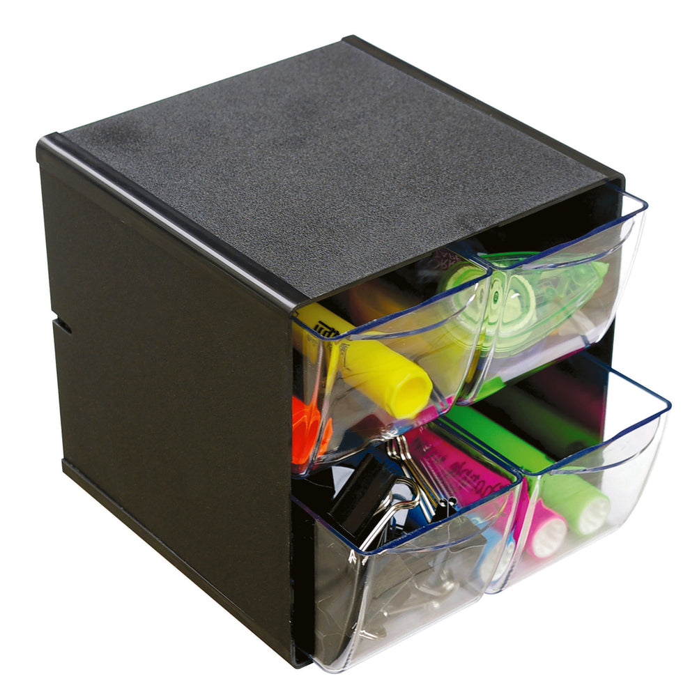 Organiseur cube empilable Deflecto - 4 tiroirs - Noir