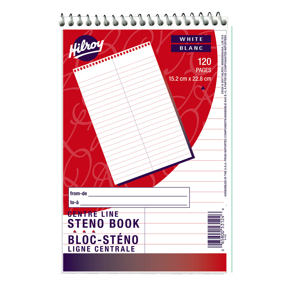 Hilroy Steno Coiled Notebook - 6" x 9" - 120 Pages - 60 Sheets - White
